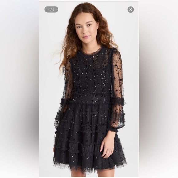 Needle and Thread Violet Shimmer Micro Mini Tulle Sequin Black dress size 2 NWT - Picture 8 of 10